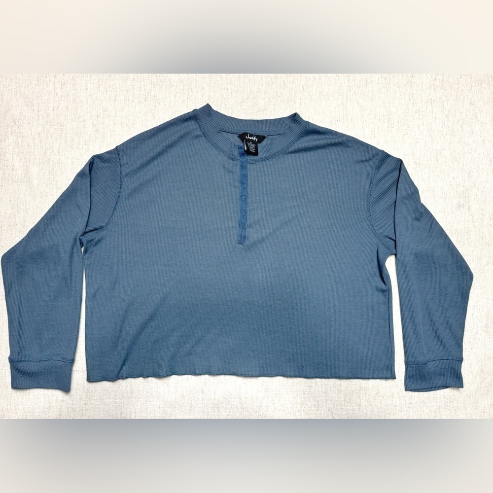 Justify Women Long Sleeve Cropped Henley Top Thermal Waffle Knit XL Skater Grung